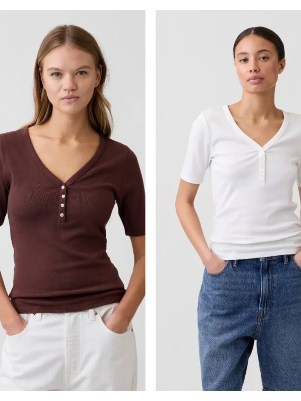 Gap Women TWO PACK BUNDLE - XL Modern Ribbed V-Neck Henley Top 75% off Retail